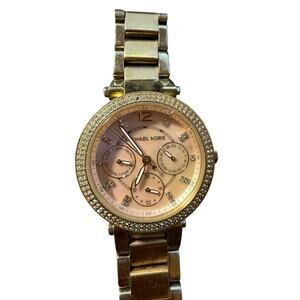 Michael Kors MK-5896 Gold Tone Crystal Bezel Mother of Pearl Dial Women's Watch